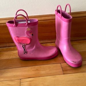 Pink flamingo rain boots